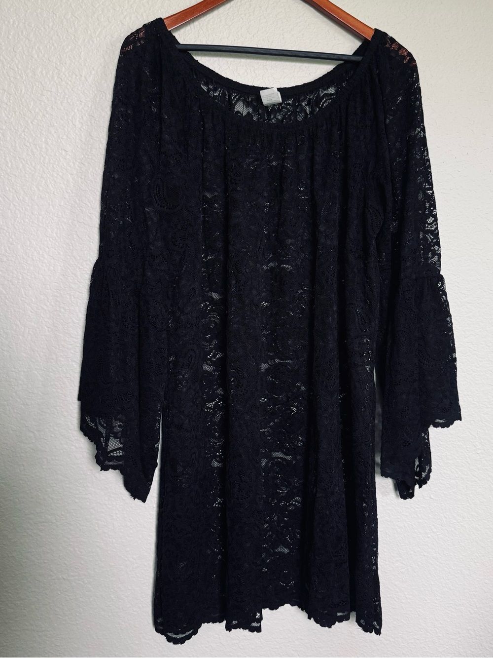 Black Lace Sheer Flowy Tunic Cover Up Top 2XL
